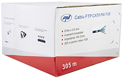 Cable FTP CAT6 PNI F06 de 4 pares para internet 1 Gigabit y sistemas de vigilancia Rola 305m