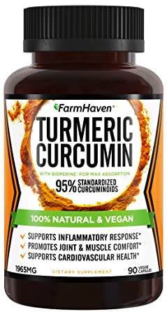 Turmeric Curcumin with BioPerine Black Pepper & 95% Curcuminoids, 1965mg, Maximum Absorption for Joint Support, Non-GMO Turmeric Capsules, Made in USA - 90 Veg Caps