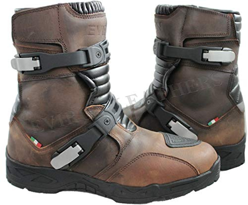 Bottes de moto EVIRON Adventure basses en cuir de moto MX hors route imperméables ! - Marron - marron, 44 EU