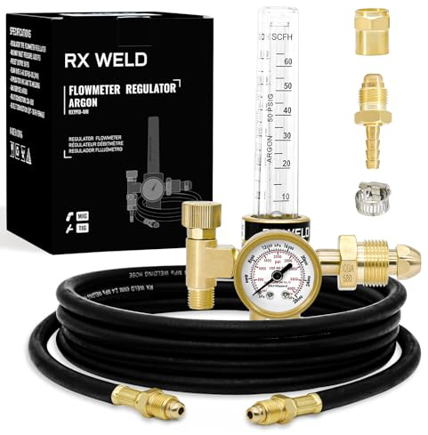 RX WELD Argon Regulator Flowmeter Gas Gauge for Mig Tig Weld with Gas Welding Hose