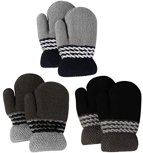 QKURT 3 Paare Kleinkind Stretch-Fäustlinge, Kinderhandschuh Verdickte Strickhandschuhe Winterhandschuhe Warme Handschuhe für 1-3 Jahre Junge Mädchen Draußen