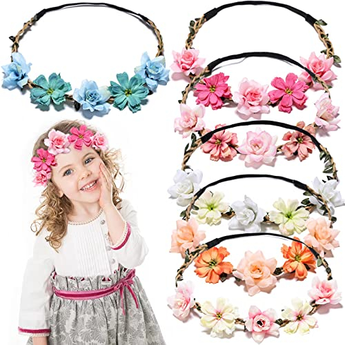 behone 6 pièces Couronne fleur Cheveux Bandeau Couronne De Fleurs Couronne de Fleurs Mariage Réglable Guirlande De Fleur Bandeau Convient pour Fêtes,Voyages,Mariages,les Séances Photo pour Enfants