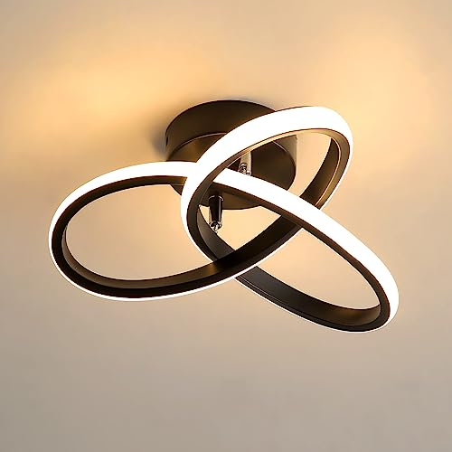 Goeco Moderne LED Deckenleuchte, 22W Deckenleuchte, Deckenleuchten für Wohnzimmer Schlafzimmer Küche, 3000K Warmes Licht, Schwarz