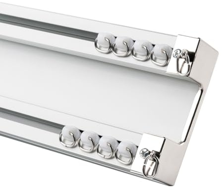 Heavy Duty Double Ceiling Curtain Track, Aluminium Curtain Rail System | For Room Divider & Double Curtains, 1-6.0m, 4 Colours, Living Room, Bedroom & Office(White,6M/20FT/4*150cm)