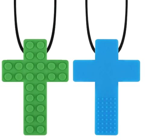 2er Pack Silikon Kauen Anhänger Training,Sensory Kauen Halskette, Entwicklung Zappeln Spielzeug Kauen Halskette,Langlebiges und starkes Silikon-Kauspielzeug für Jungen und Mädchen