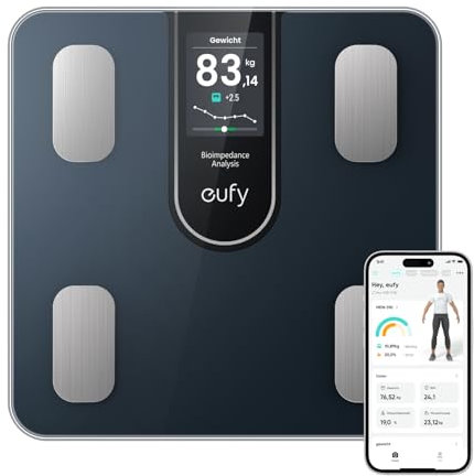 eufy Smarte Personenwaage C20, Digitale Körperfettwaage, Großes TFT-Display, Bluetooth, 16 Messwerte für Gewicht, BMI u.m., Multi-Modi, Hohe Präzision