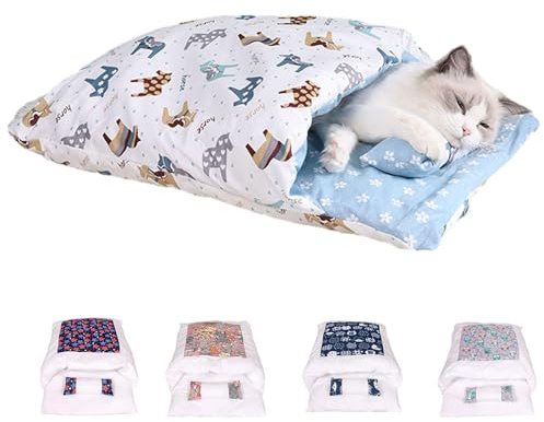 Sac de couchage orthopédique pour chat, le sac de couchage doux et chaud pour chats, sac de couchage pour chat, coussin amovible et lavable pour chat, lit de sécurité pour animaux de compagnie (Pony