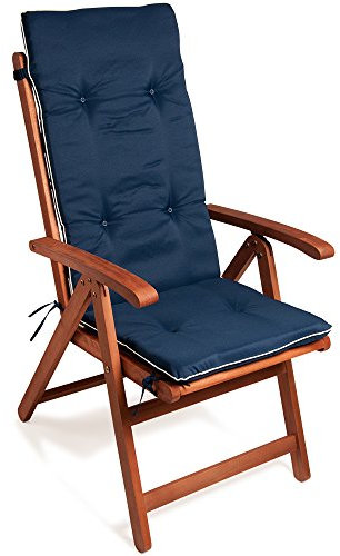 DETEX® Hochlehner Auflagen 6er Set Blau Creme Waschbar 30° Form Stabil Wetterfest Befestigungsbänder Gummizug Garten Stuhl Sitzauflage Stuhlkissen Polsterauflage 120x45cm