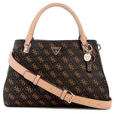 GUESS Damen Noelle Ii Luxury Satchel, Umhängetasche, Braunes Logo