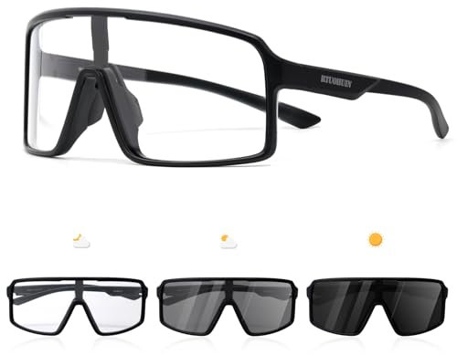 RTUOHUIN Fahrradbrille Selbsttönend für Herren Damen Photochromatische Sport Sonnenbrille UV400 Schutz Klar Rennrad Brille TR90 Rahmen Schnelle Radfahren für Radsport,Laufen,Outdoor-Sport