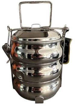 Boîte à tiffin à 3 étages en acier inoxydable avec poignée, boîte à déjeuner ronde empilable avec couvercles