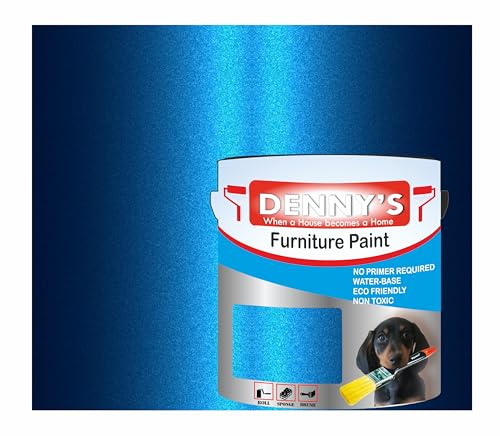 Metallic Water-Based Furniture Paint Satin Finish, No Primer Required, Interior/Exterior Non Toxic Eco Friendly 250ML Plastic, Metal & Wood Fast Drying (Blue for You Metallic)