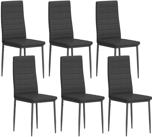 HOMCOM Pack de 6 Sillas de Comedor Modernas con Respaldo Alto Negro | Sillas de Cocina, Tapizadas en Lino Sintético, Patas de Metal, para Salón