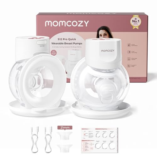 Momcozy Breast Pump S12 Pro Quick, Hands-Free Wearable & Wireless Pump, with DoubleFit™ Hybrid Flange, 3 Modes & 9 Levels Electric Pump Portable, Smart Display, 2 Count, Cozy White