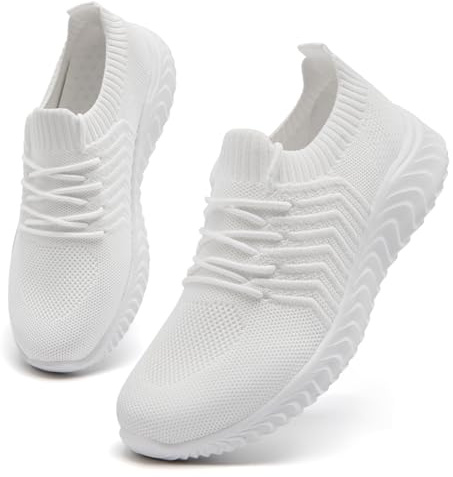 Womens Trainers Running Shoes Gym Sneakers Ladies Slip on White Size 7 UK
