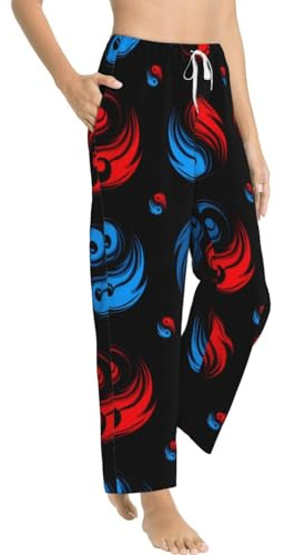 Womens Pajama Pants Tai Chi Yin Yang Red Blue Sleep Lounge Pj Bottoms With Pockets