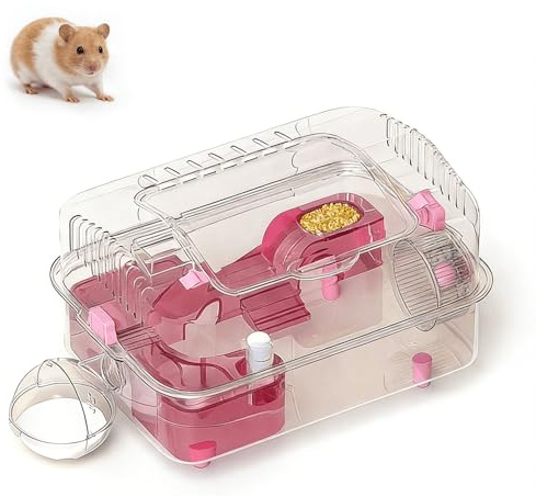 8-in-1 Dwarf Hamster Cage, No Assembly Full Transparent, Small Desktop/Breeding/Nursery Cage, 16.93×11.81×9.45 in, Fits Small Space/Kid’s Room, for Dwarf & Baby Hamsters