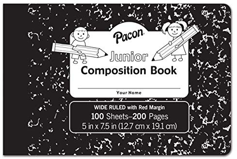 Pacon Junior Composition Book, 3/8 Ruled 5 x 7-1/2, 100 White Sheets , 6 Count