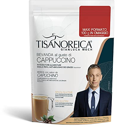 Gianluca Mech | Tisanoreica Bevanda Proteica al Gusto di Cappuccino, Integratore Alimentare Keto, Supporto Massa Muscolare, 345kcal per 100g, Formato 500g