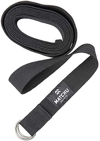 MATCHU - Yogagurte - Yoga Strap - Yoga Band - Yoga-Zubehör - Yoga, Pilates, Physiotherapie - 100% Baumwolle - 3m x 3,5cm - Schiebeschnalle aus Metall - (Schwarz - 3 M)