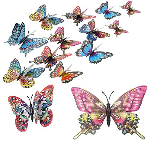 Etiqueta engomada de la pared de la mariposa de 8 pedazos, mariposa artificial magnética 3D más fuerte, ornamento de la etiqueta de la pared para el dormitorio, hogar, cocina, jardín (Rosado)