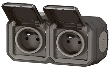 Legrand Steckdose doppelt, vorverdrahtet, 2 x 2P + T, 16 A, 250 V, wasserdicht, Plexo, Anthrazit IP55 IK08