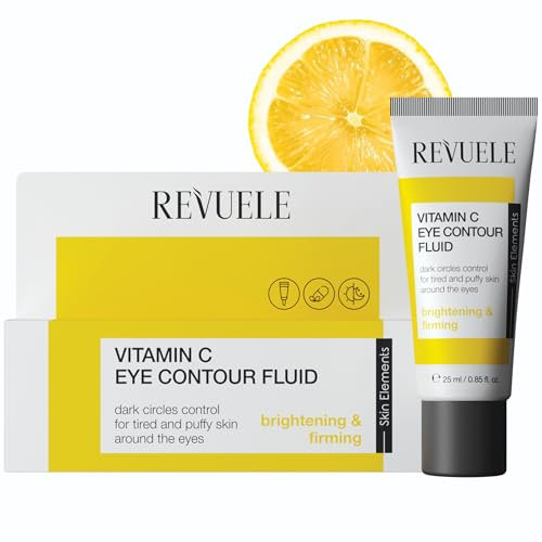 REVUELE Crème Contour des Yeux à la Vitamine C pour Peau Fatiguée avec Caféine et Niacinamide – Crème Yeux Anti-Cernes, Rides et Poignées, Effet Illuminant – 25 ml