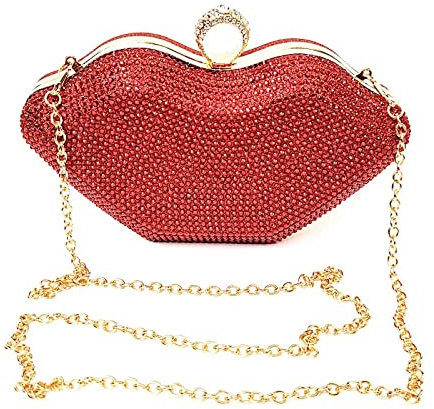 Abendtasche Damen Clutch Mode Dinner Bag, Wasser Diamant Handtasche, Party Tasche, Abendkleid Tasche, Kosmetiktasche 2 Zoll Rot