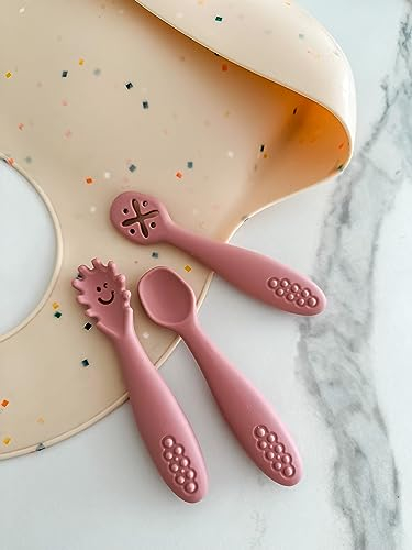 leyla&e Baby Esslernlöffel (3er Set) für eigenständiges Essen | BPA-frei & LFGB-zertifiziert | Spülmaschinenfester Silikonlöffel | Lernlöffel geeignet für BLW (Rose)