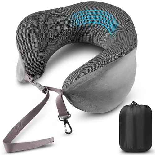 Blendura Nackenkissen Flugzeug, Reise Nackenkissen für Flugzeug aus Memory-Schaum, Flugzeugkissen mit Tragetasche, Geeignet für Flugzeug, Auto, Büro, Grau