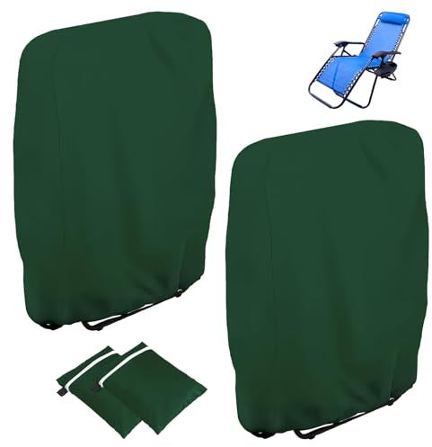 Omtofo Klappstuhl-Schutzhülle 2 Stück, 71x110 cm Gartenstuhl-Abdeckung, Oxford-Abdeckung, Winddicht, Anti-UV, staubdicht, für Gartenmöbel, Liegestuhl, Klappstuhl, Gartenmöbel-Schutzhülle (Grün)