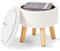 IBUYKE 13” Kleiner Fußhocker Ottomane mit Stauraum, Runde Pouffe Fußablage Hocker mit Gepolstertem Sitz und Deckel, Teddy Samt Mini Ottomane Fußstütze für Wohnzimmer Couch Eingang, Cremeweiß WBD006W