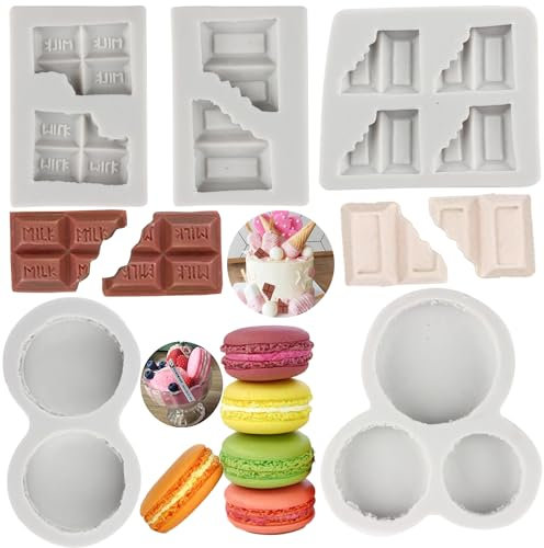 MYPRACS 3D Macaron Hamburger Silicone Mould Milk Chocolate Shape Mould for DIY Cake Decoration Cupcake Topper Candy Resin Clay Candle Set of 5