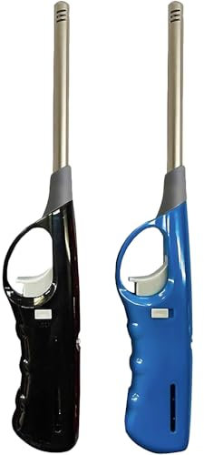 2 x Candle Lighter Refillable Gas Adjustable Flame Windproof Long Reach BBQ Lighter for Kitchen Cooking Camping Wood Burner & Fireworks (Assorted Colors)