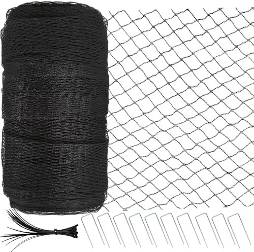 Garden Netting 4x10m, Extra Strong Bird Netting for Fruit Trees, Veg Patch & Grass Seed Protection, Heavy Duty HDPE Reusable Pond Netting Cover with 15mm Mesh, 50 Cable Ties & 10 Ground Pegs