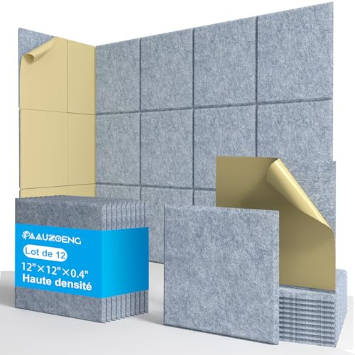 Självhäftande akustiska paneler 30 x 30 cm • 12 premium bullerdämpande paneler 9 mm • komplett kit för studio podcast/hemmabio/streamingrum • Omedelbar ljudabsorption (1,08 m²)
