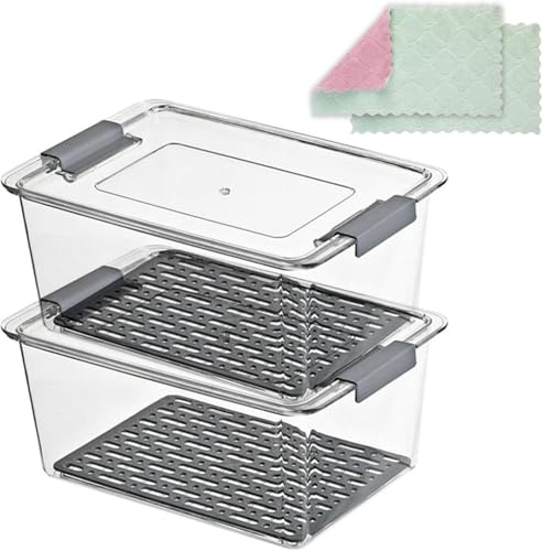 Airtight Cheese Storage Container for Fridge with Removable Drain Tray, BPA-Free Plastic Box Organizer – 25x16.5x11.5cm, Stackable & Mold-Resistant Fridge Organisers for Cheese Chunks & Slices(2 PCS)