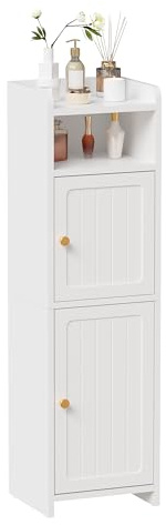 BEWISHOME Small Bathroom Cabinet, Bathroom Storage Cabinet with Adjustable Shelves & 2 Doors, Narrow Toilet Paper Cabinets, 7.9 D x 9.8 W x 31.5 H, for Small Spaces, White YYG13W