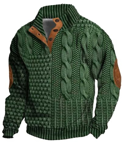 Generisch Suéter térmico para hombre, relajado, cómodo, liso, manga larga, cuello alto, abotonada, talla M, morado, 3XL