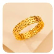 18K Gold-Plated Copper Coin Ring for Men & Women, Lucky Eight Directions Bring Wealth Hollowed-Out Design, Minimalist Plain Band, Five Emperors Coin-Inspired Jewelry Size 6