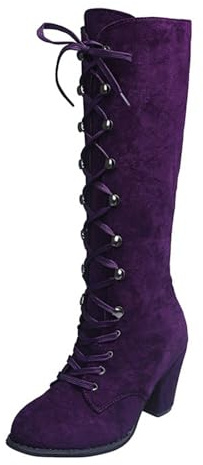 AEGJEGVD Bottes Western Femme en Cuir Mollet Large Classiques Bottes mi Mollet Talon Haut Sexy Confortable Botte à Lacets Hipster Club Fête Escarpins Haute Botte au-dessus du Genou Élégants Boots