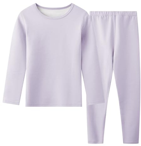 Hoseay Ensemble sous-vêtement Thermique Enfant, Chaud Polaire Haut Manches Longues et Pantalon 2 Pièces Thermiques Set, Vêtements de Sport Ski Hiver pour Fille 9-10 Ans, Violet