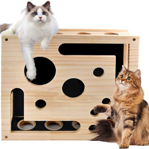 Cat Scratch Puzzle Enrichment Box, Interactive Cat Puzzle Toy, Cat Nail File Scratcher, Wooden Scratch Boxes Sandpaper, Stimulate Cat’s Energy Instinct, Felt Maze Box for Indoor Kitten Cat Scratching