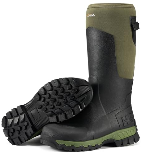 HISEA Men's Tall Boot with Arctic Ice Grip, Waterproof Rubber Rain Boots, Insulated Neoprene Warm Mud Boots for Outdoor Work Hunting