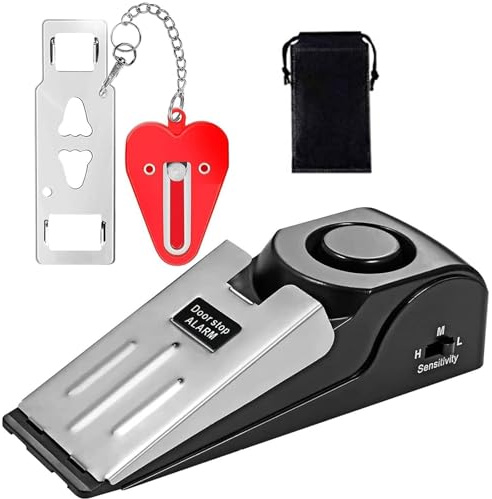 3Pcs Door Stop Alarm & Portable Door Lock, Adjustable Non-Slip Wedge Door Stopper Alarm with 120dB Alert, Dual Protection Door Jammer Kit for Home Hotel Travel Security Personal Protection