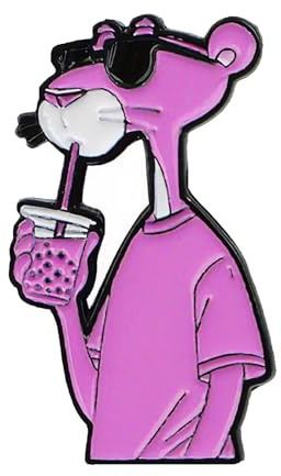 GAUEIOUR Pink Metal Enamel Panther Pin Badge Cartoon Movie Character Pin Badge Funny Pink Naughty Animal Cartoon Character Backpacks Jackets Hats Accessories Novelty Brooch for Female Male