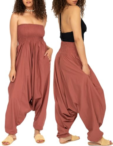 2 in 1 Cotton Maxi Harem Trouser Jumpsuit Vieux Rose(Size: One Size)