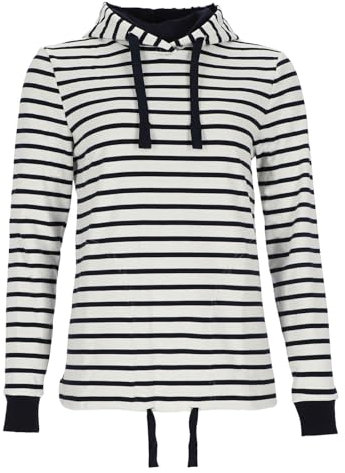 modAS Damen Kapuzenshirt Langarmshirt gestreift - Kapuzenpullover Streifenshirt Ringelshirt mit Kapuze aus Baumwolle in Weiß/Blau Größe 42