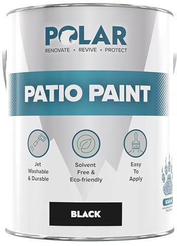 Polar Patio Floor Paint - Black - 5 Litres - Outdoor Floor Paint for Concrete, Garden Patio, Stone, Pathway Flags & Paving Slabs - Easy to Use - UV & Weather Resistant