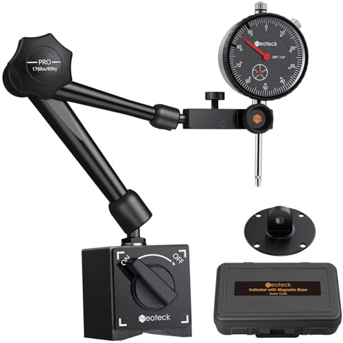 Neoteck 0-1/0.001 Dial Indicator and Magnetic Base Set with Storage Case, Dial Gauge and Magnetic Holder for 3D Printer Lathe Workshop CNC Machine Table Saw- 176lbs (80kg) Max Pull-Black